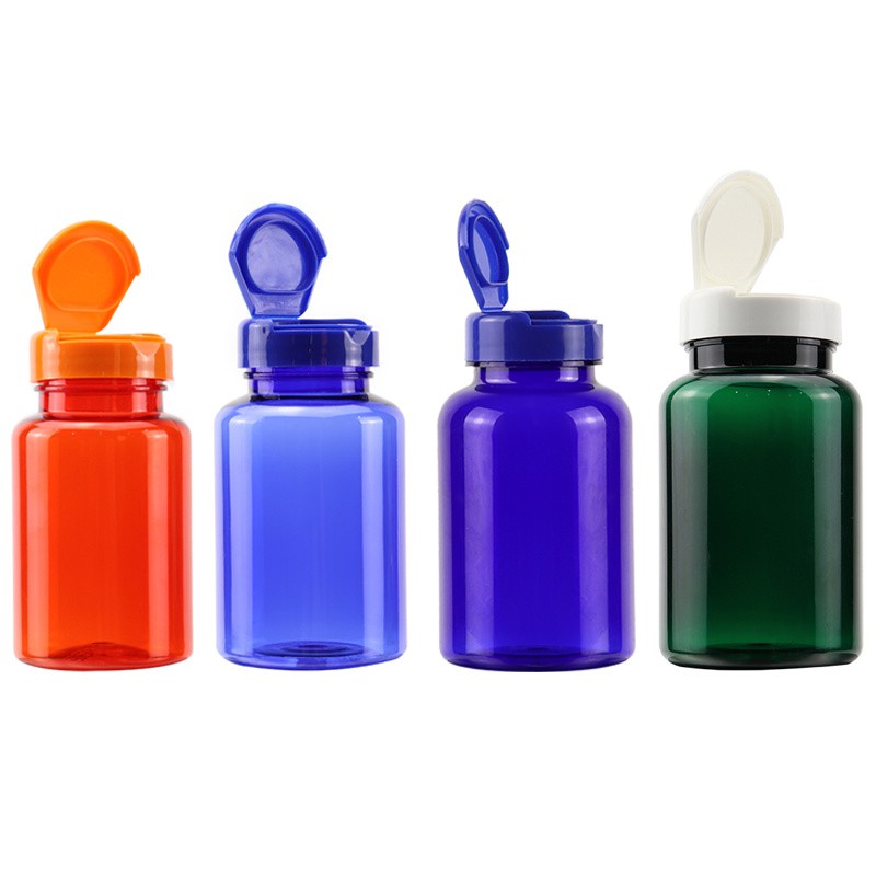 Flip kapaklı boş plastik ilaç şişeleri